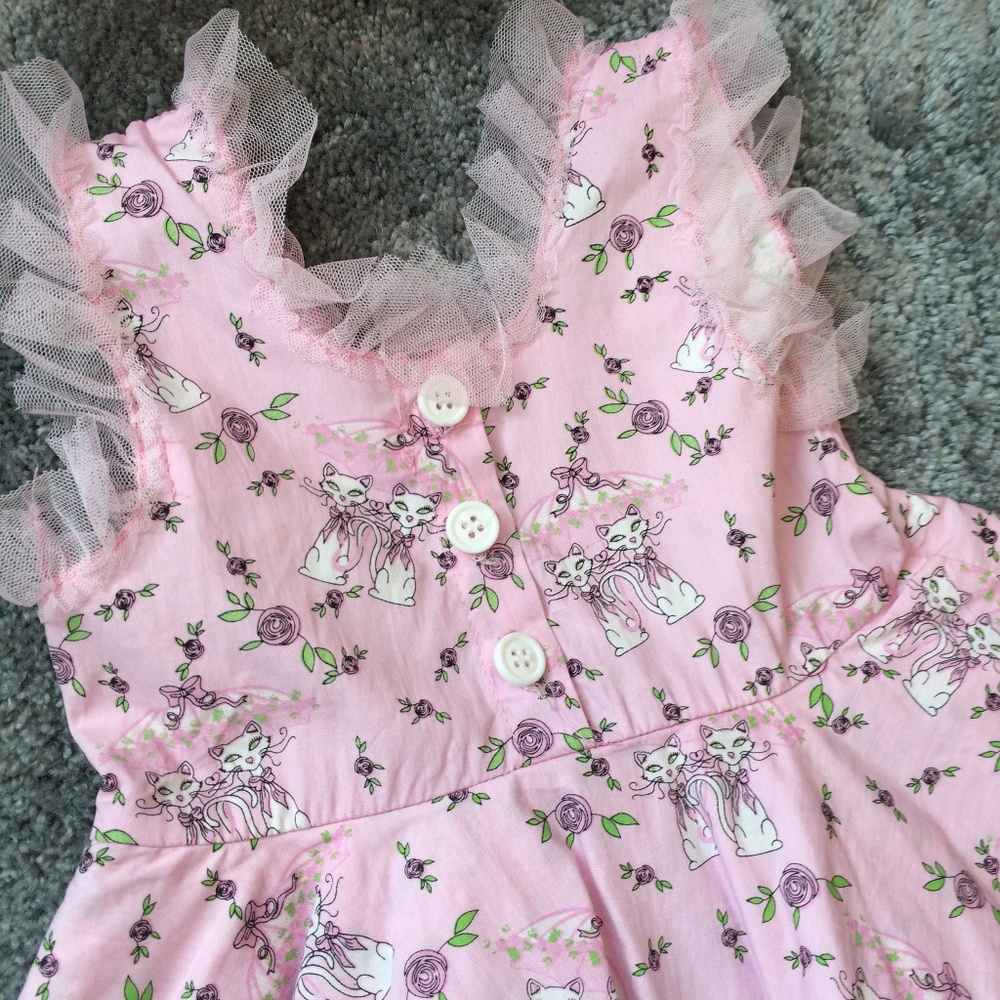 Pink Rainy Day Cats Ruffle Dress - Picture 5 of 6